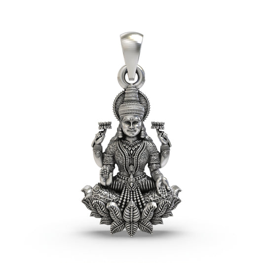 925 Silver Lakshmi Pendant | Mahalakshmi Lotus & Blessings – Shukan Jewellers