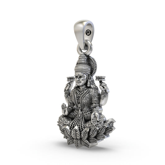 925 Silver Lakshmi Pendant | Mahalakshmi Lotus & Blessings – Shukan Jewellers