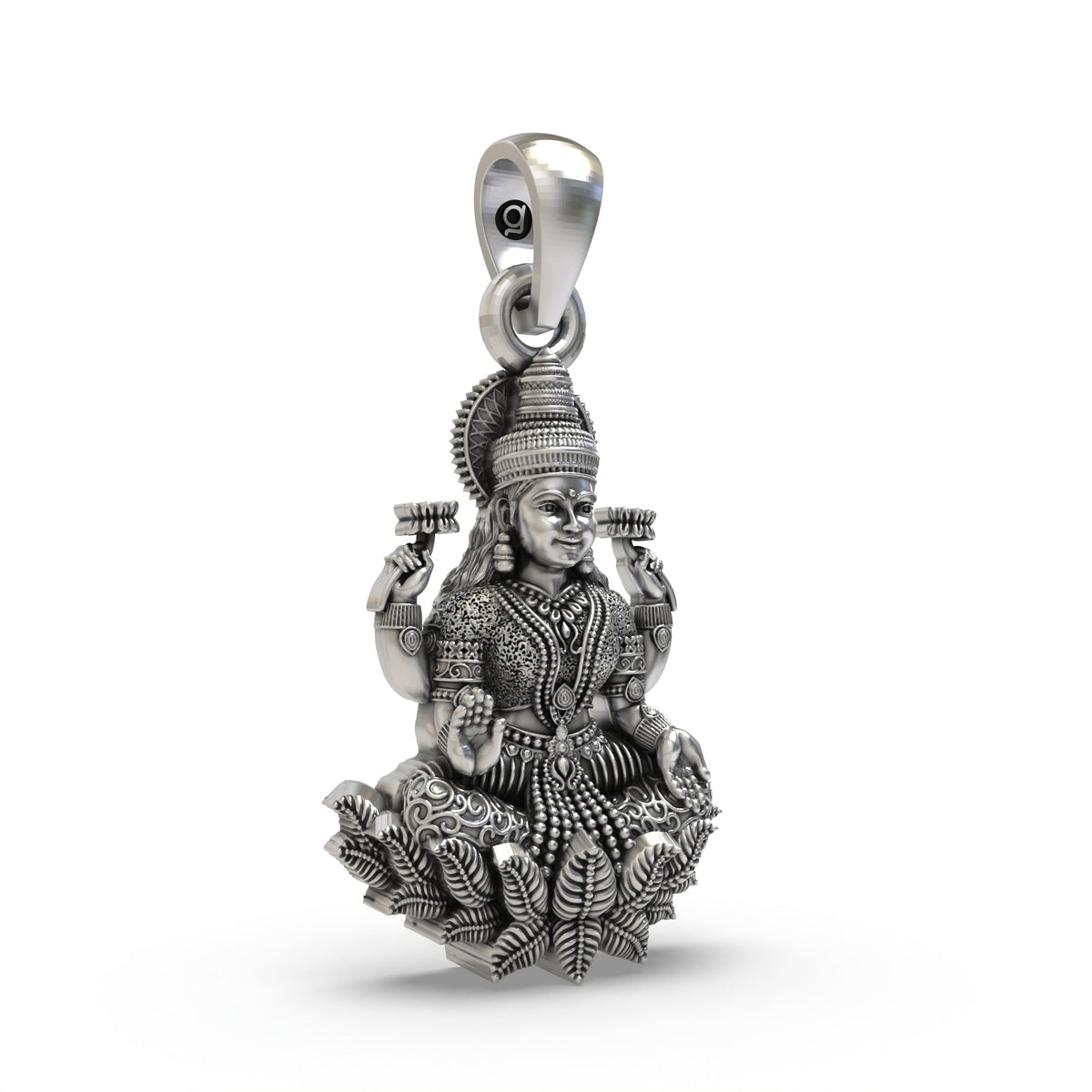 925 Silver Lakshmi Pendant | Mahalakshmi Lotus & Blessings – Shukan Jewellers