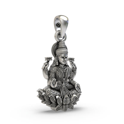 925 Silver Lakshmi Pendant | Mahalakshmi Lotus & Blessings – Shukan Jewellers