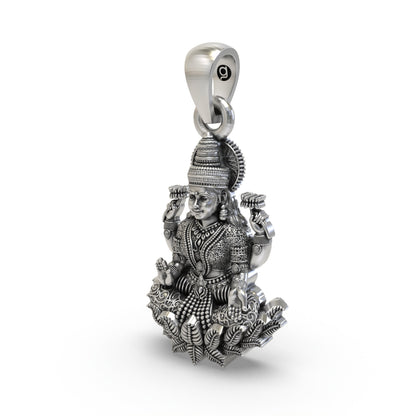 925 Silver Lakshmi Pendant | Mahalakshmi Lotus & Blessings – Shukan Jewellers