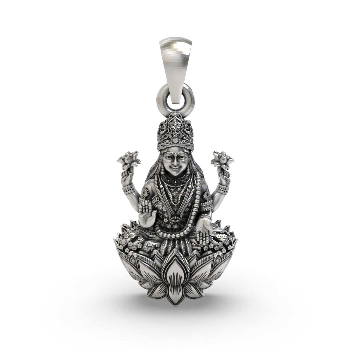925 Silver Lakshmi Pendant | Mahalakshmi Lotus, Mudra & Flowers – Shukan Jewellers