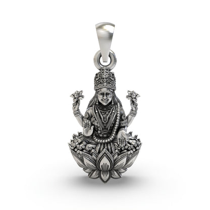 925 Silver Lakshmi Pendant | Mahalakshmi Lotus, Mudra & Flowers – Shukan Jewellers