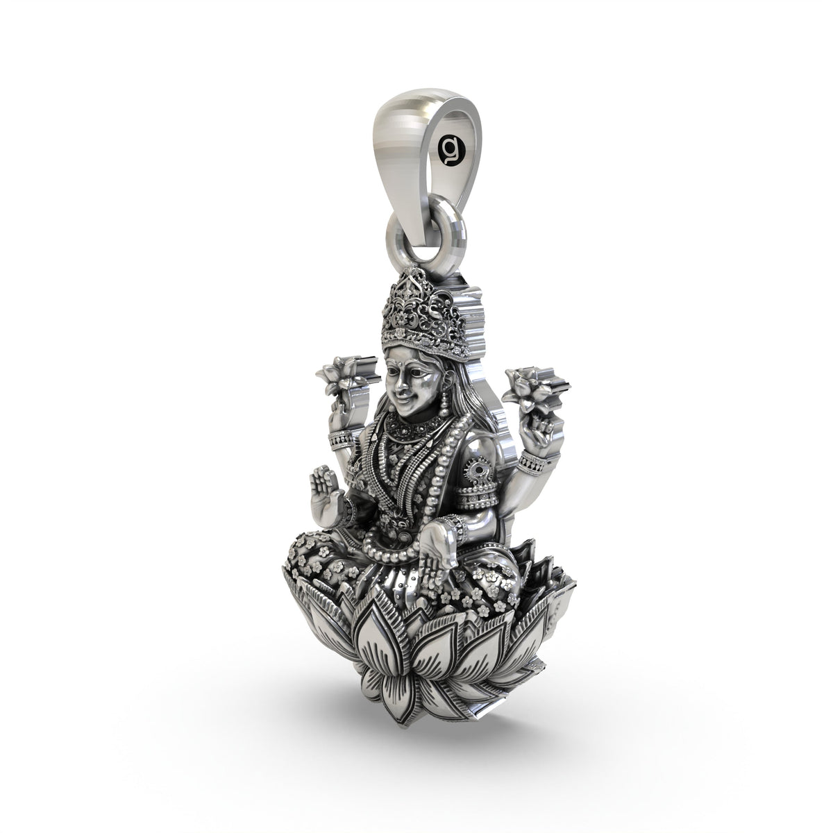925 Silver Lakshmi Pendant | Mahalakshmi Lotus, Mudra & Flowers – Shukan Jewellers