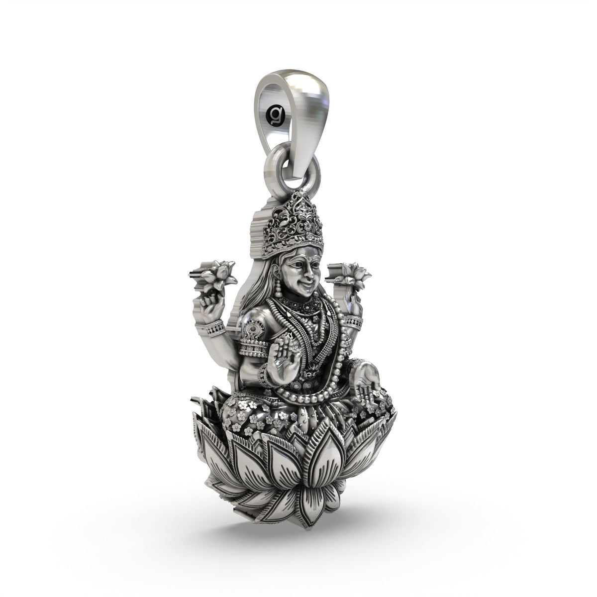 925 Silver Lakshmi Pendant | Mahalakshmi Lotus, Mudra & Flowers – Shukan Jewellers