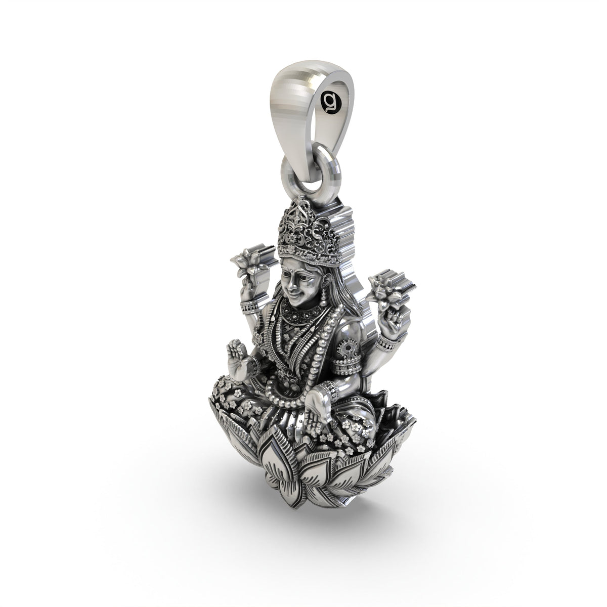 925 Silver Lakshmi Pendant | Mahalakshmi Lotus, Mudra & Flowers – Shukan Jewellers