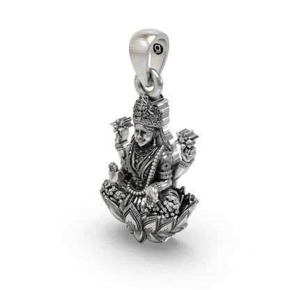 925 Silver Lakshmi Pendant | Mahalakshmi Lotus, Mudra & Flowers – Shukan Jewellers