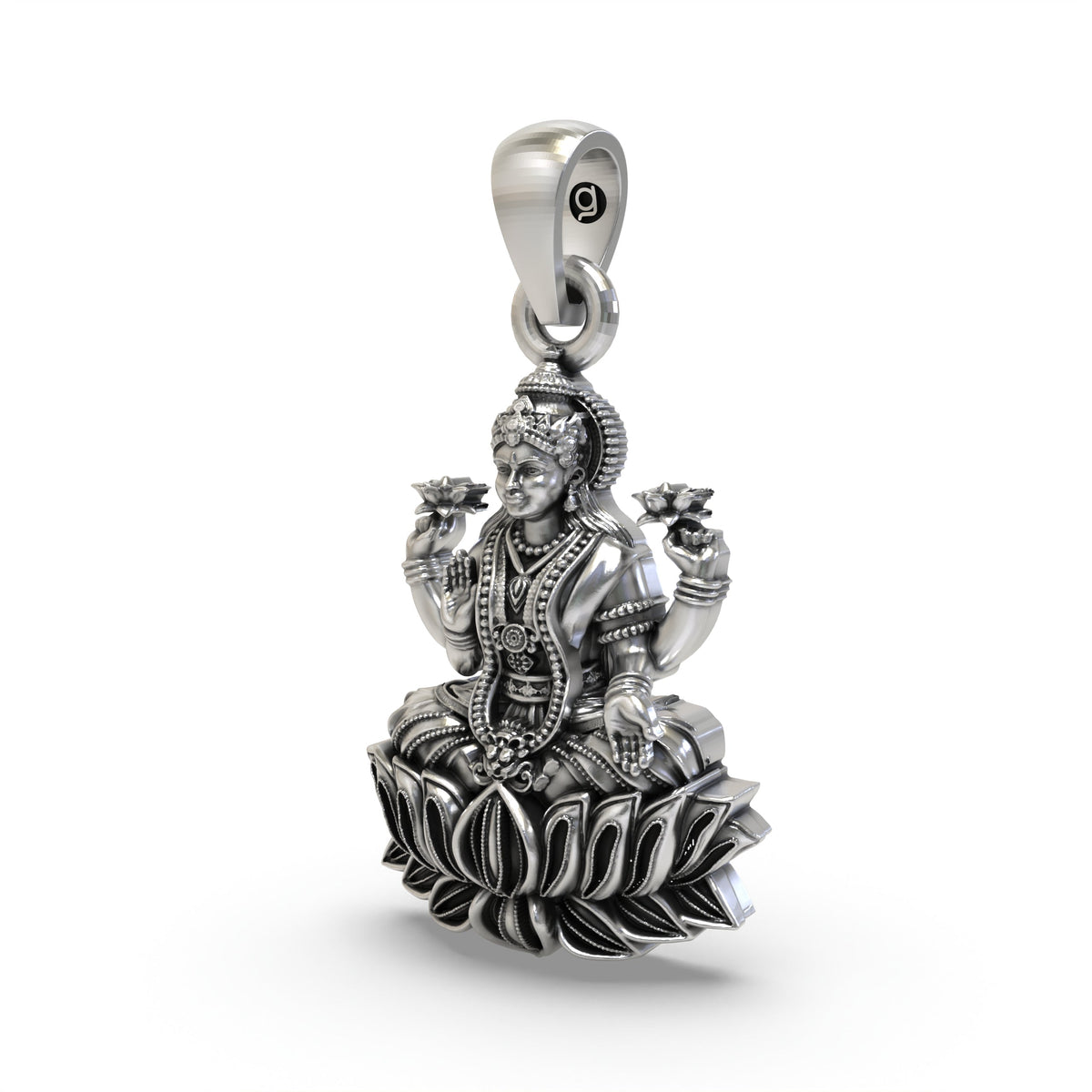 925 Silver Lakshmi Pendant | Mahalakshmi Lotus, Mudra & Flowers – Shukan Jewellers