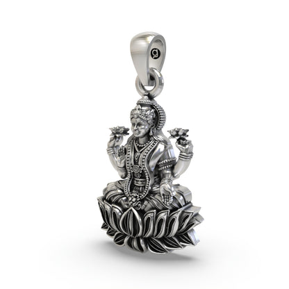 925 Silver Lakshmi Pendant | Mahalakshmi Lotus, Mudra & Flowers – Shukan Jewellers