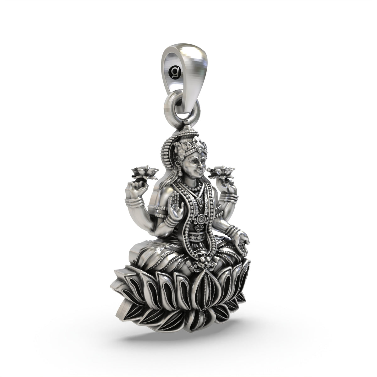 925 Silver Lakshmi Pendant | Mahalakshmi Lotus, Mudra & Flowers – Shukan Jewellers