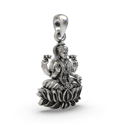 925 Silver Lakshmi Pendant | Mahalakshmi Lotus, Mudra & Flowers – Shukan Jewellers