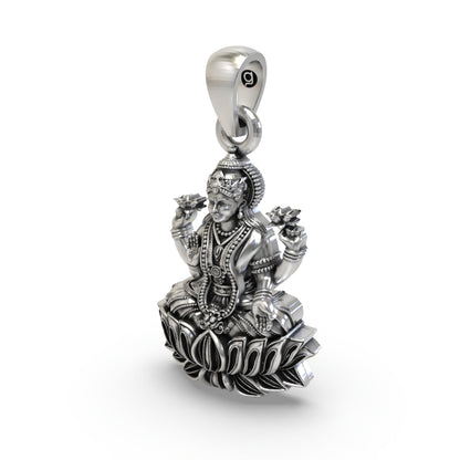 925 Silver Lakshmi Pendant | Mahalakshmi Lotus, Mudra & Flowers – Shukan Jewellers