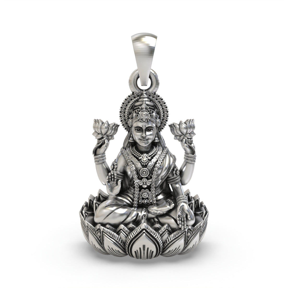 925 Silver Lakshmi Pendant | Mahalakshmi Lotus, Mudra & Flowers – Shukan Jewellers