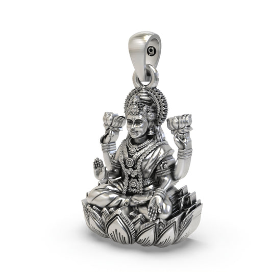 925 Silver Lakshmi Pendant | Mahalakshmi Lotus, Mudra & Flowers – Shukan Jewellers