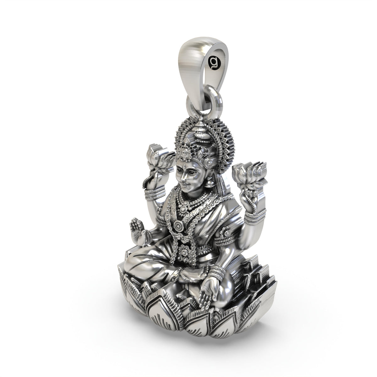 925 Silver Lakshmi Pendant | Mahalakshmi Lotus, Mudra & Flowers – Shukan Jewellers