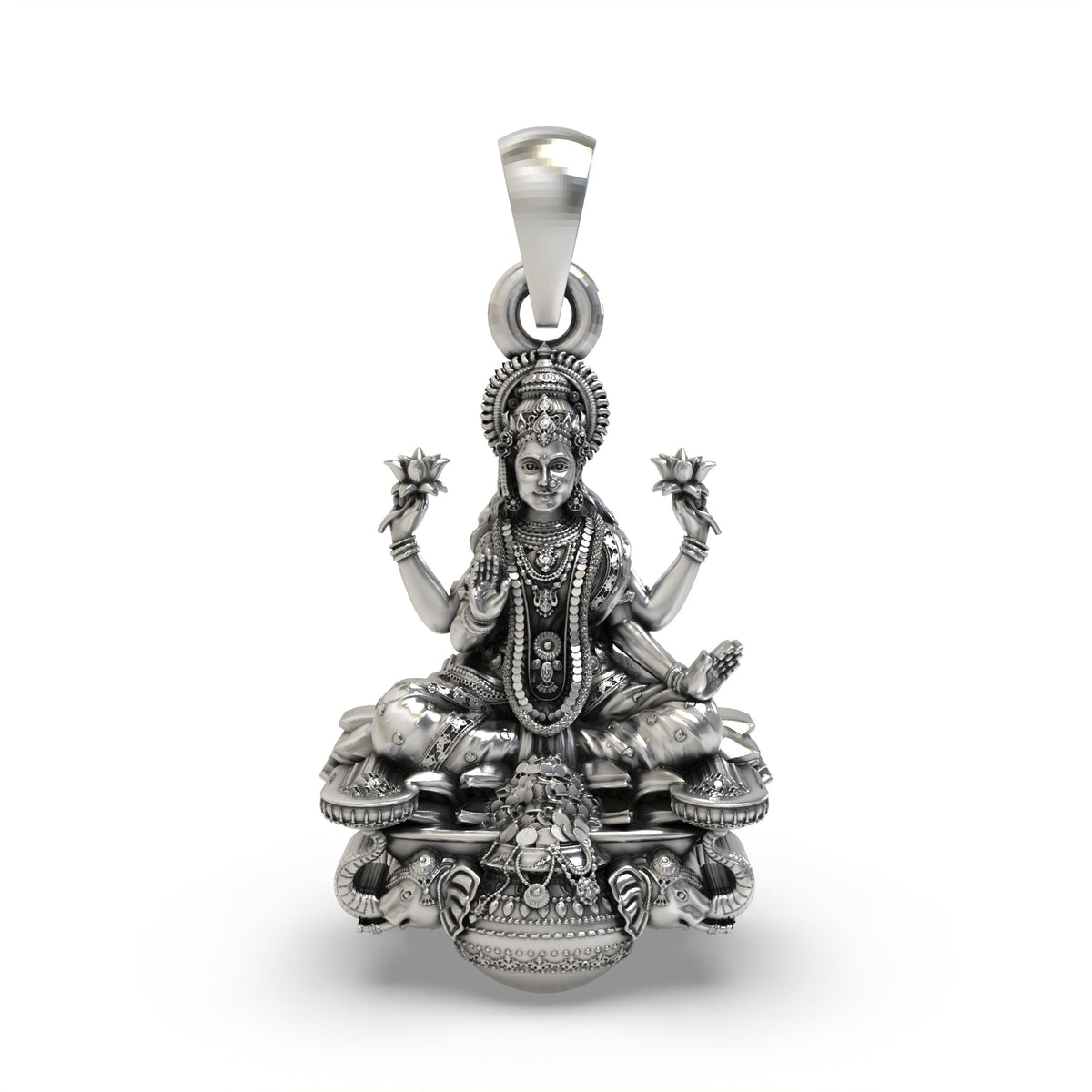925 Silver Gajalakshmi Pendant | Lotus, Elephants & Kalash – Shukan Jewellers