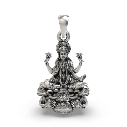 925 Silver Gajalakshmi Pendant | Lotus, Elephants & Kalash – Shukan Jewellers