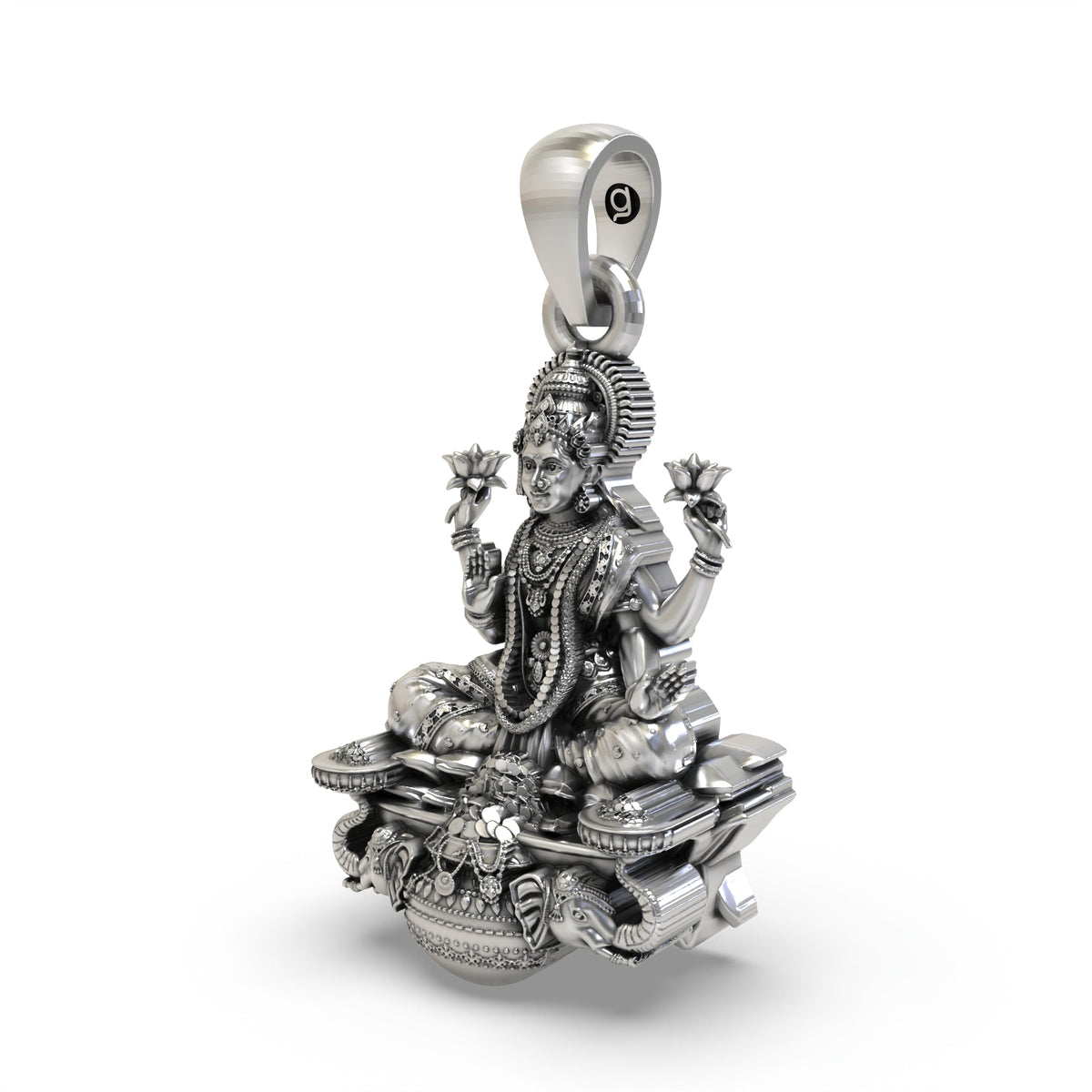 925 Silver Gajalakshmi Pendant | Lotus, Elephants & Kalash – Shukan Jewellers