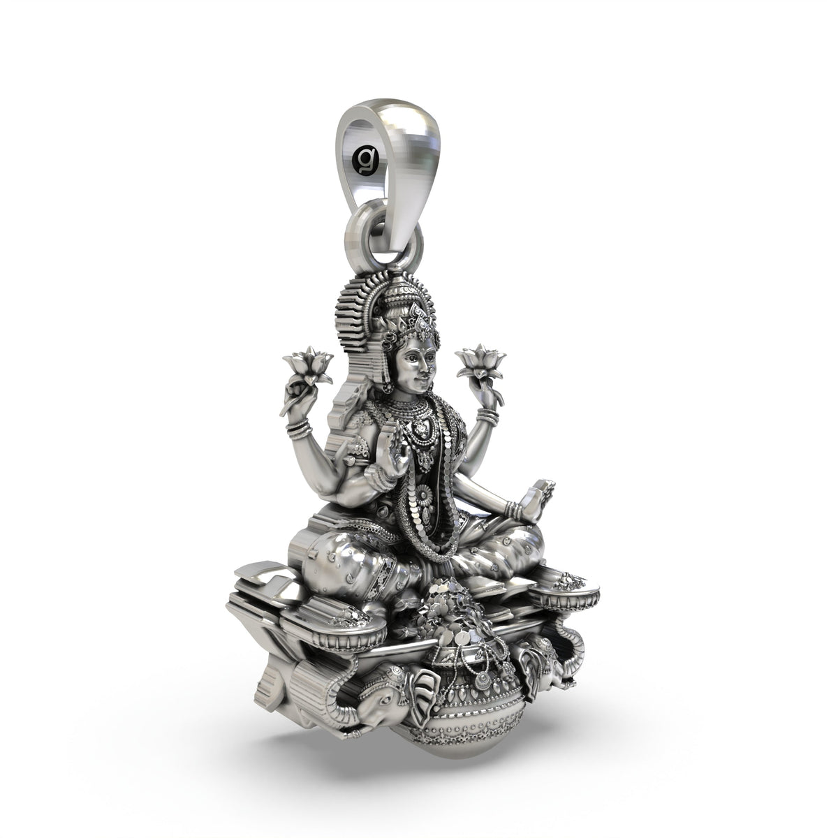 925 Silver Gajalakshmi Pendant | Lotus, Elephants & Kalash – Shukan Jewellers