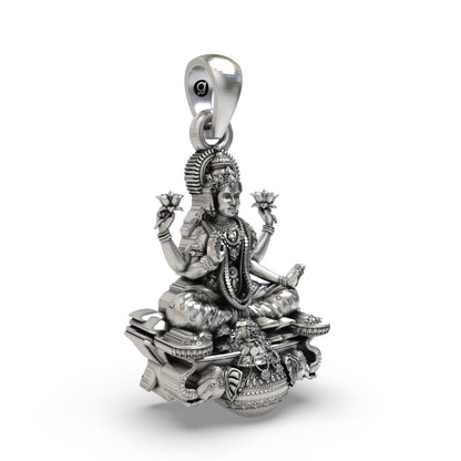 925 Silver Gajalakshmi Pendant | Lotus, Elephants & Kalash – Shukan Jewellers