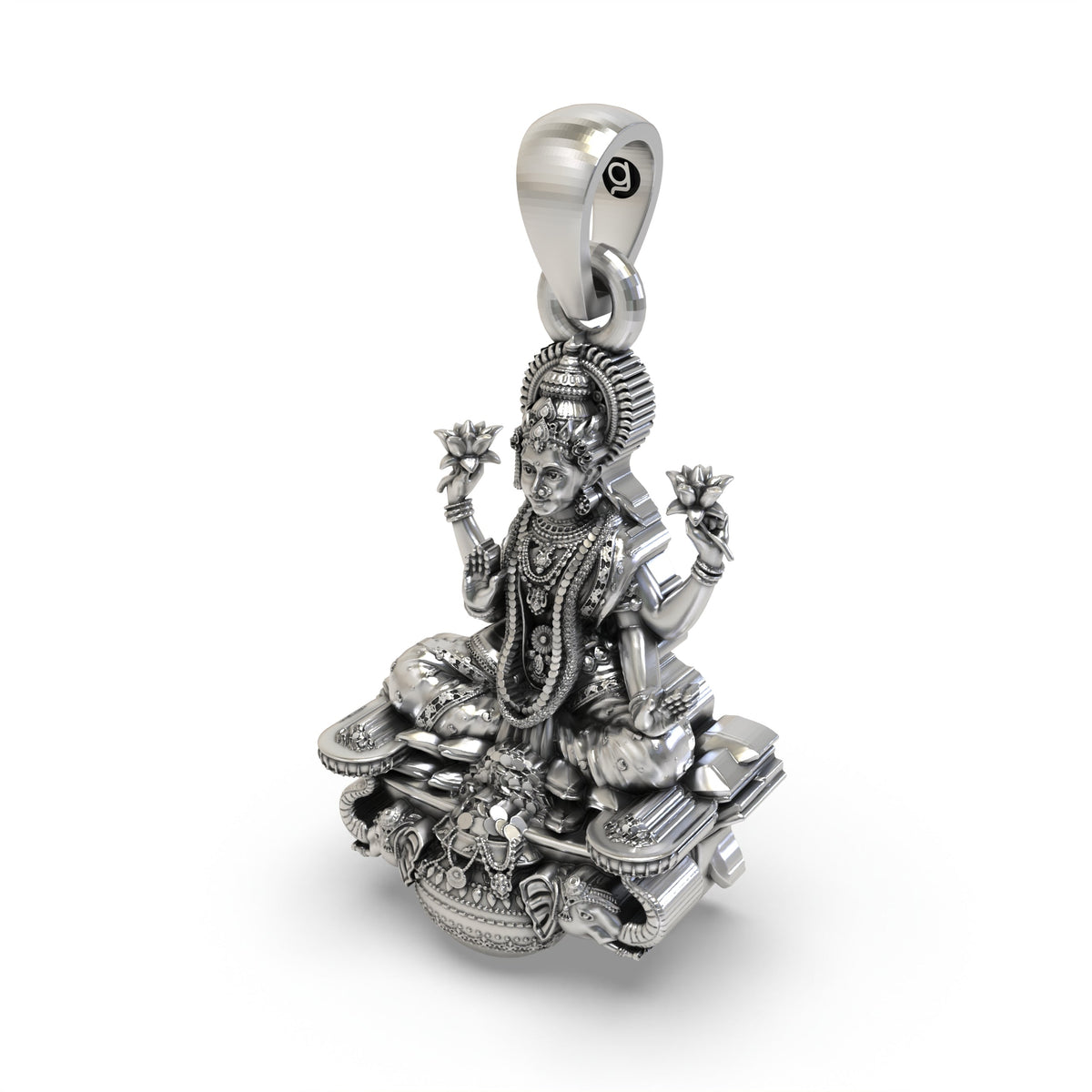 925 Silver Gajalakshmi Pendant | Lotus, Elephants & Kalash – Shukan Jewellers