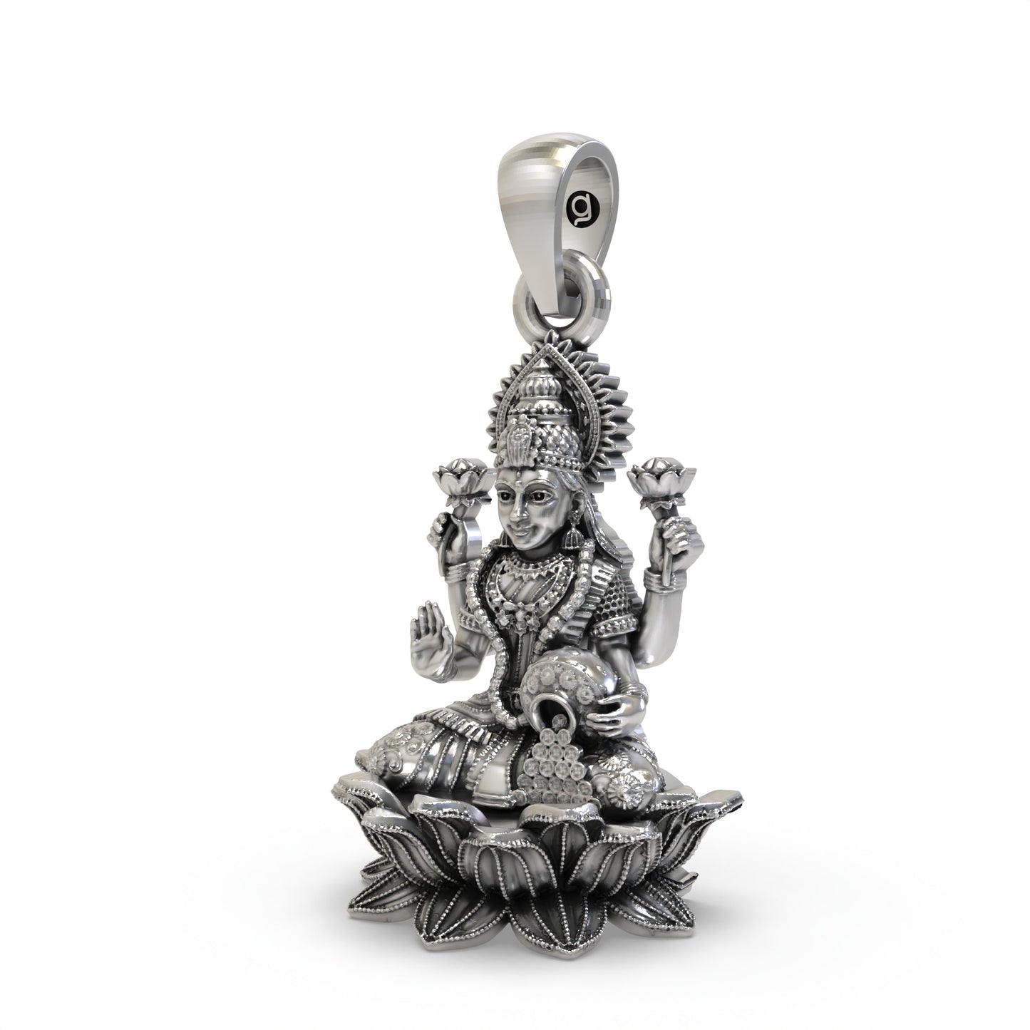 925 Silver Lakshmi Pendant | Lotus, Blessing Mudra & Coin Pot – Shukan Jewellers