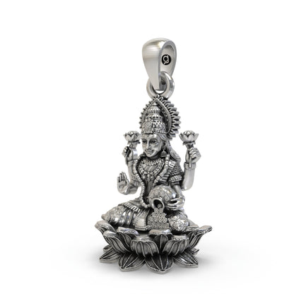 925 Silver Lakshmi Pendant | Lotus, Blessing Mudra & Coin Pot – Shukan Jewellers