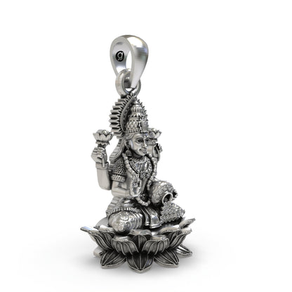 925 Silver Lakshmi Pendant | Lotus, Blessing Mudra & Coin Pot – Shukan Jewellers