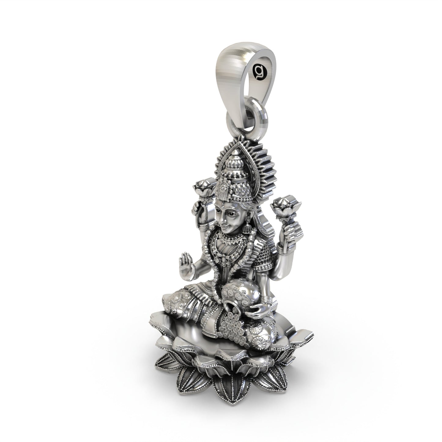 925 Silver Lakshmi Pendant | Lotus, Blessing Mudra & Coin Pot – Shukan Jewellers