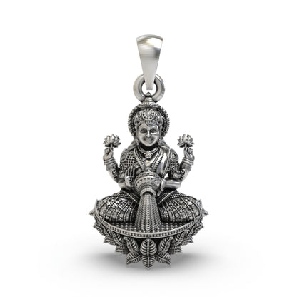 925 Silver Goddess Lakshmi Pendant | Handmade Mahalaxmi Jewelry