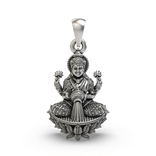 925 Silver Goddess Lakshmi Pendant | Handmade Mahalaxmi Jewelry