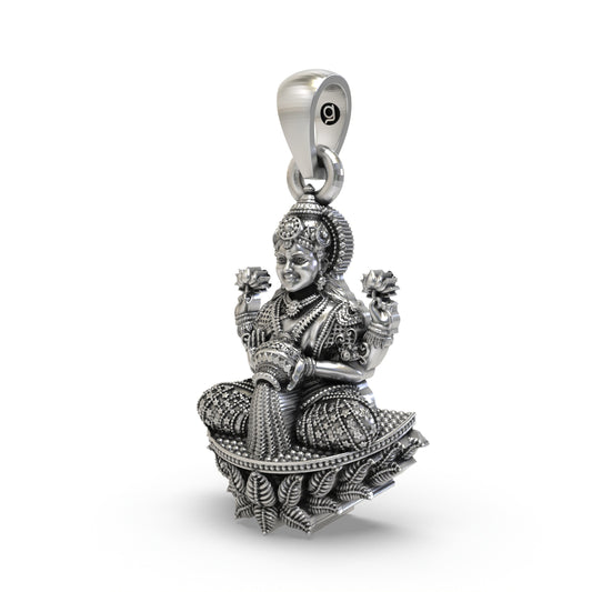 925 Silver Goddess Lakshmi Pendant | Handmade Mahalaxmi Jewelry