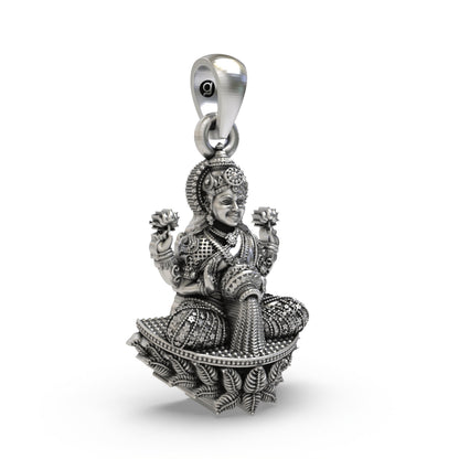 925 Silver Goddess Lakshmi Pendant | Handmade Mahalaxmi Jewelry