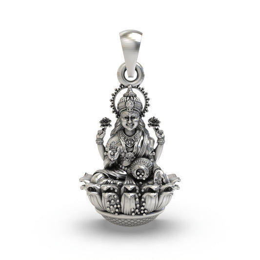 925 Silver Lakshmi Devi Pendant | Wealth & Prosperity Jewelry