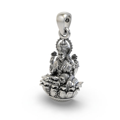 925 Silver Lakshmi Devi Pendant | Wealth & Prosperity Jewelry