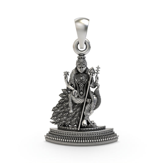 925 Silver Murugan Pendant | Kartikeya Peacock Idol – Shukan Jewellers