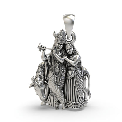 925 Silver Radha Krishna Pendant | Cow & Krishna – Shukan Jewellers