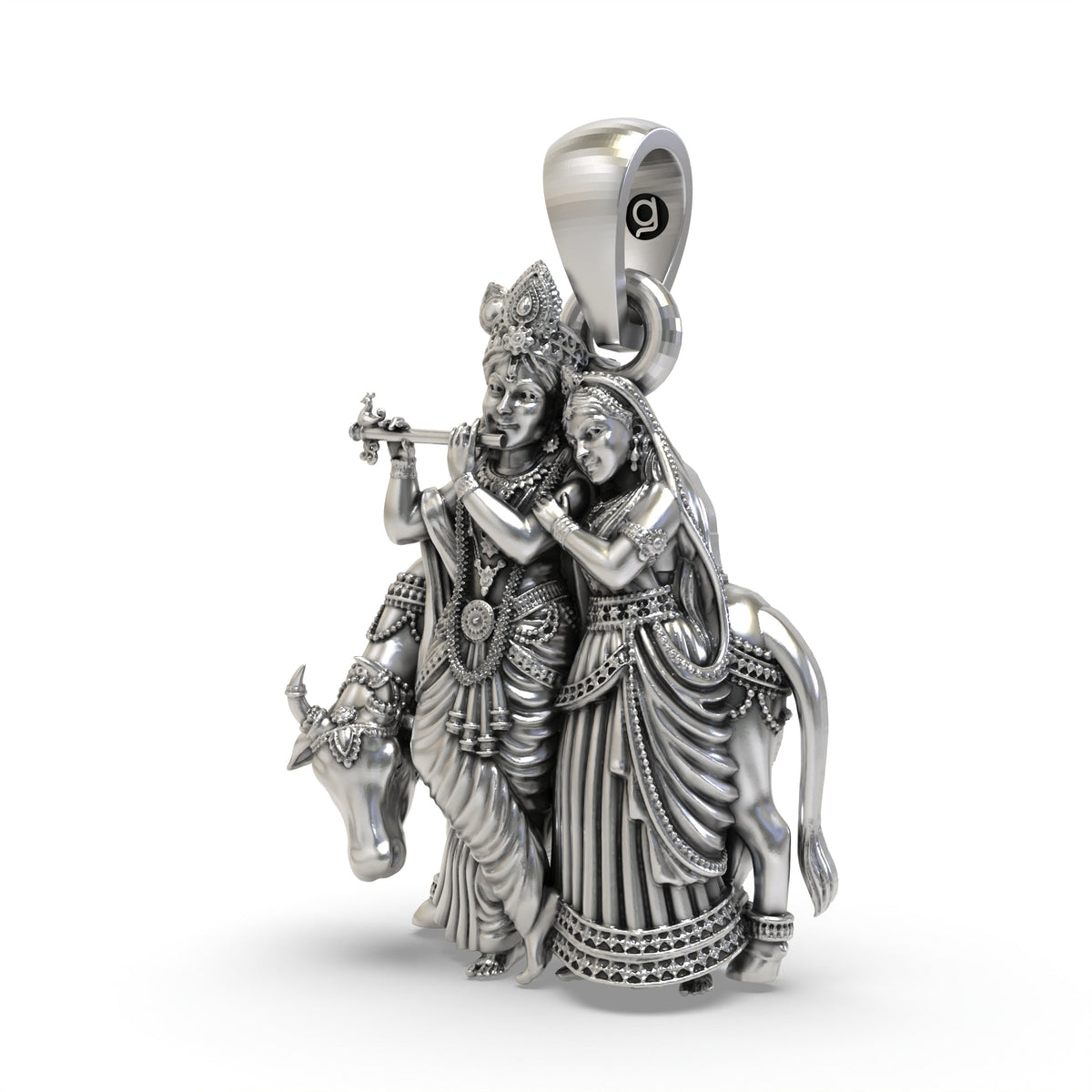 925 Silver Radha Krishna Pendant | Cow & Krishna – Shukan Jewellers