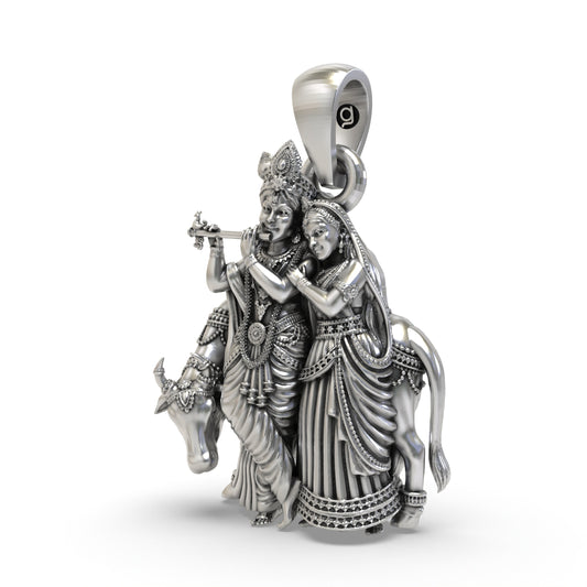 925 Silver Radha Krishna Pendant | Cow & Krishna – Shukan Jewellers