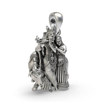 925 Silver Radha Krishna Pendant | Cow & Krishna – Shukan Jewellers
