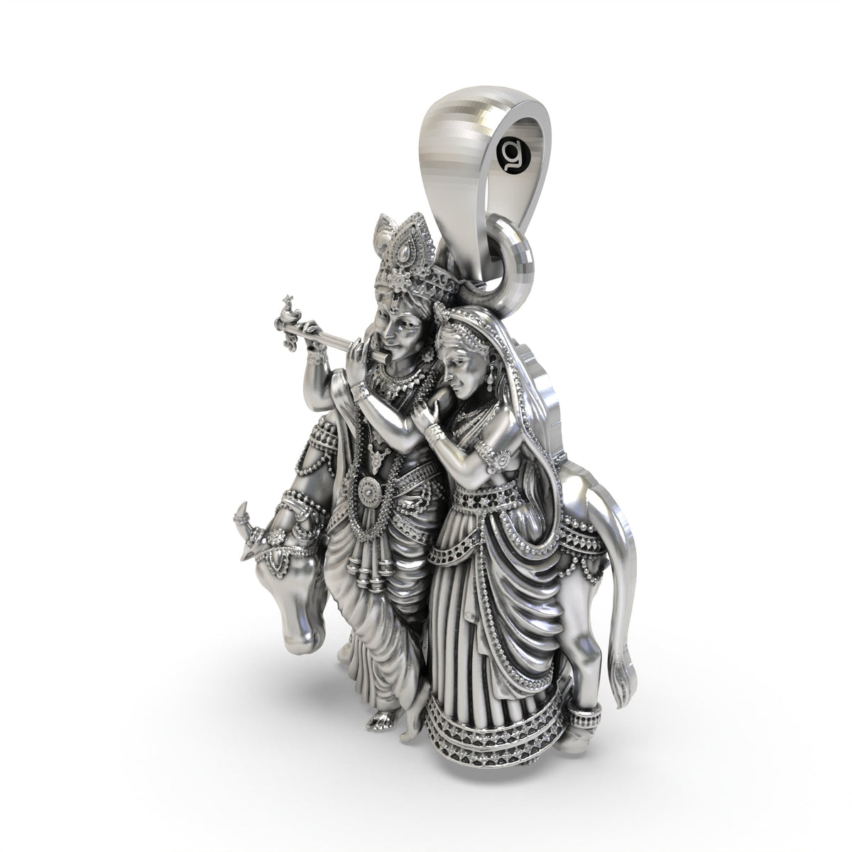 925 Silver Radha Krishna Pendant | Cow & Krishna – Shukan Jewellers