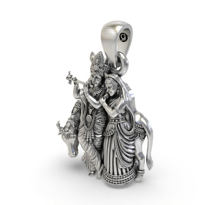 925 Silver Radha Krishna Pendant | Cow & Krishna – Shukan Jewellers