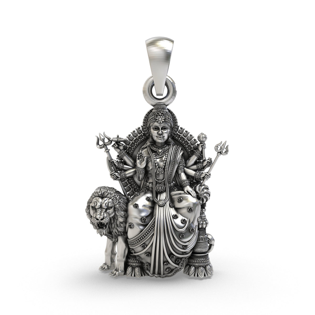 925 Silver Durga Maa Pendant | Simhavahini & Trishul – Shukan Jewellers