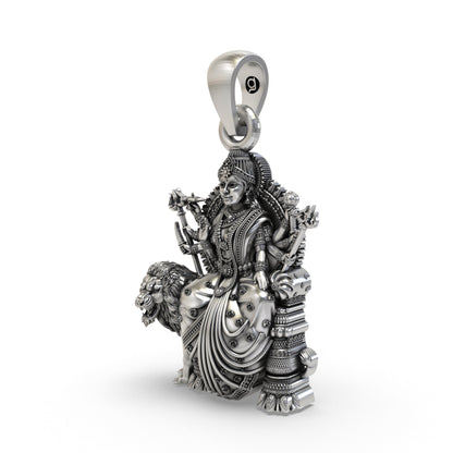 925 Silver Durga Maa Pendant | Simhavahini & Trishul – Shukan Jewellers