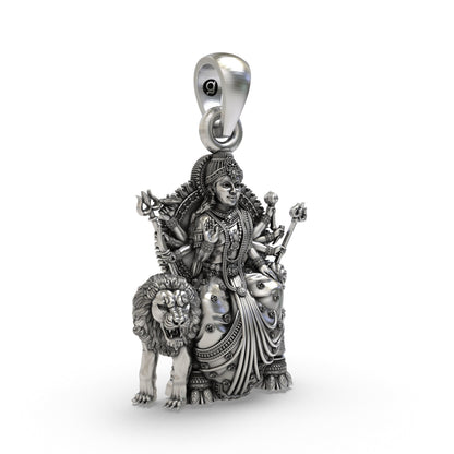 925 Silver Durga Maa Pendant | Simhavahini & Trishul – Shukan Jewellers