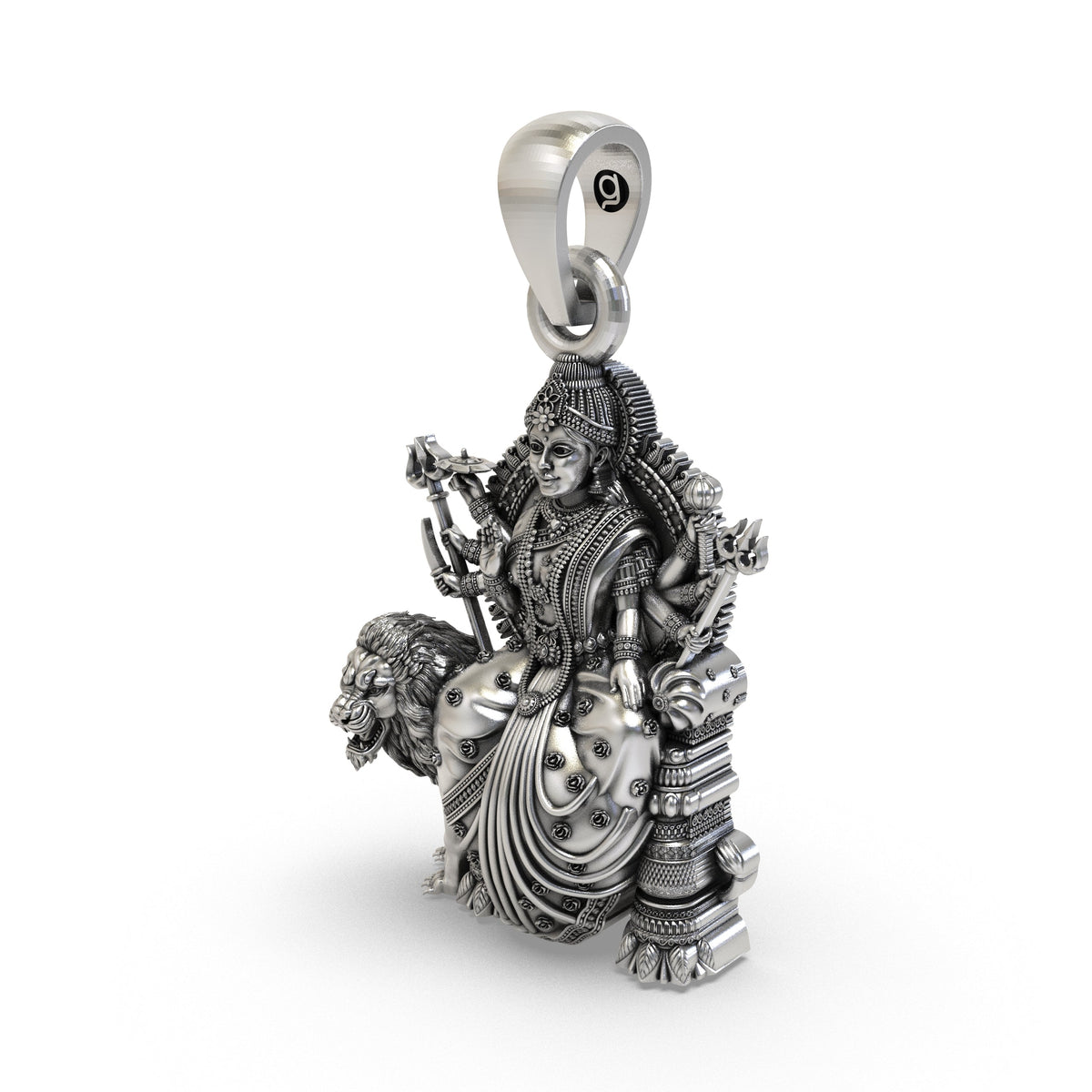 925 Silver Durga Maa Pendant | Simhavahini & Trishul – Shukan Jewellers