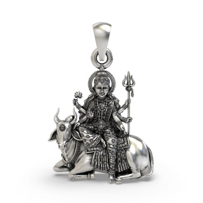925 Silver Mahagauri Pendant | Durga on Bull – Shukan Jewellers