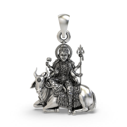 925 Silver Mahagauri Pendant | Durga on Bull – Shukan Jewellers