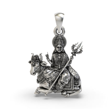 925 Silver Mahagauri Pendant | Durga on Bull – Shukan Jewellers