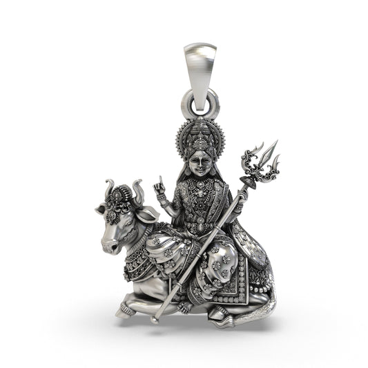 925 Silver Mahagauri Pendant | Durga on Bull – Shukan Jewellers